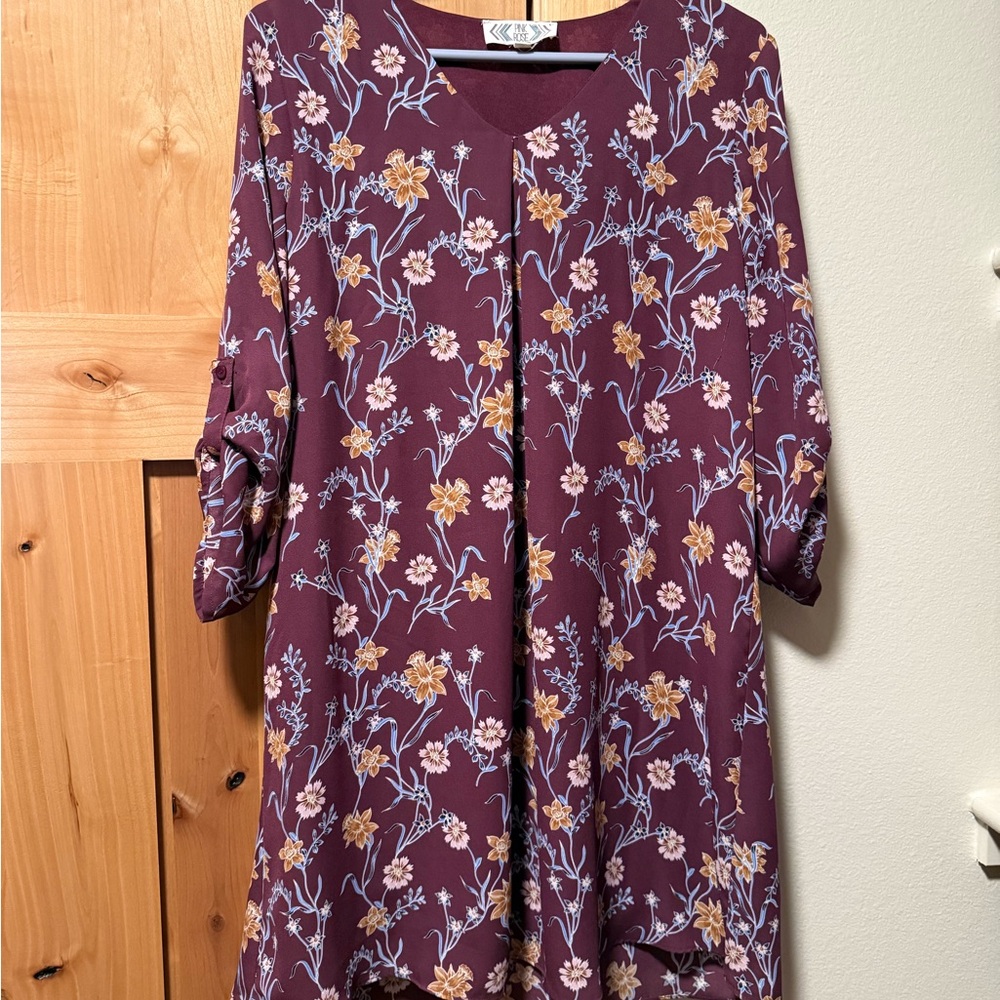 Pink Rose Burgundy Dress with Chevron Detail